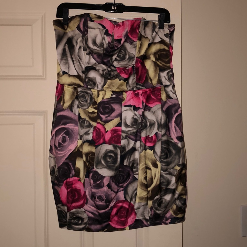 HTF multi color rose dress strapless US10 UK14 H&M